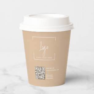 Business  Logo  QR code Modern Beige Corporate Paper Cups