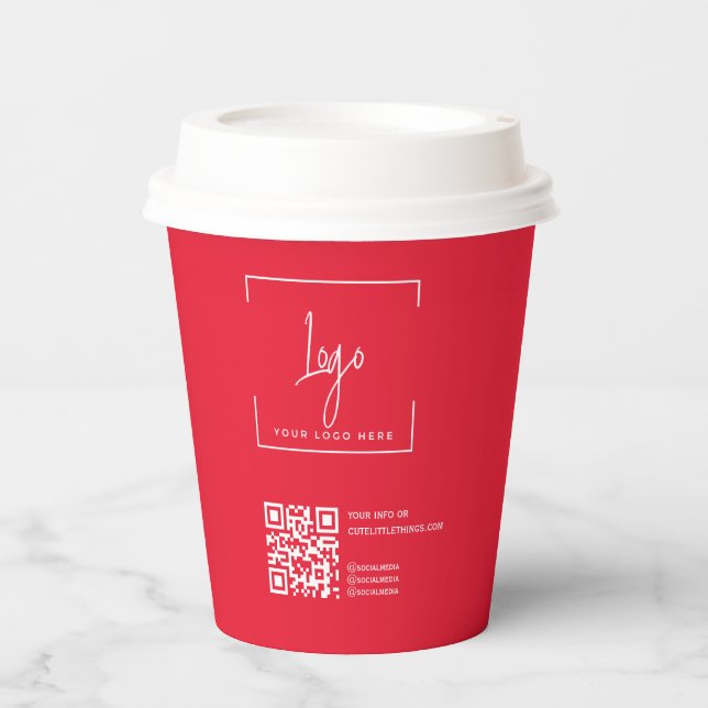 Business  Logo  QR code Modern Red Corporate Paper Cups (Front)