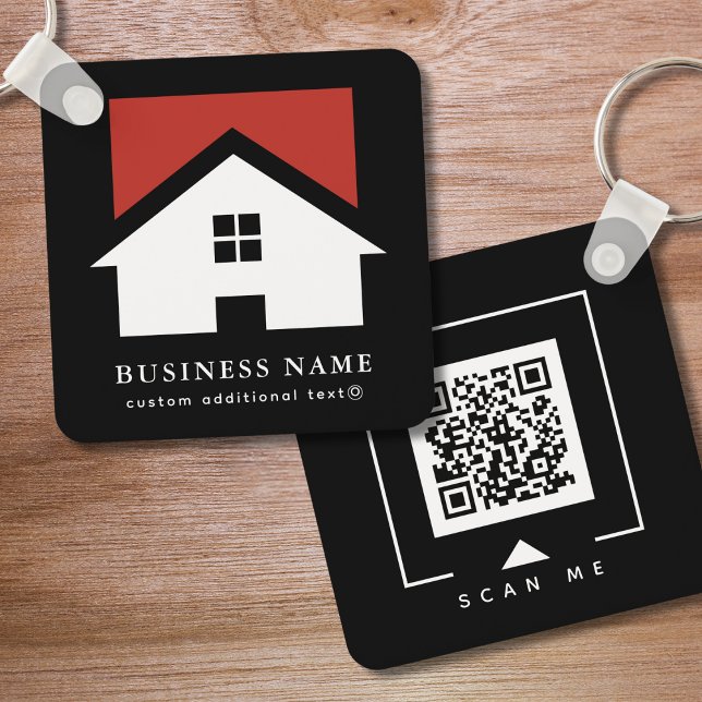 Business Logo & QR Code on Black Company Keychain (Creator Uploaded)