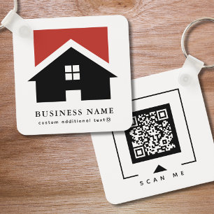 Business Logo & QR Code on White Company Keychain