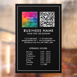 Business Logo QR Code Opening Hours Template Window Cling