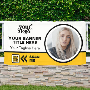 Business Logo QR Code Photo Indoor Outdoor Yellow Banner