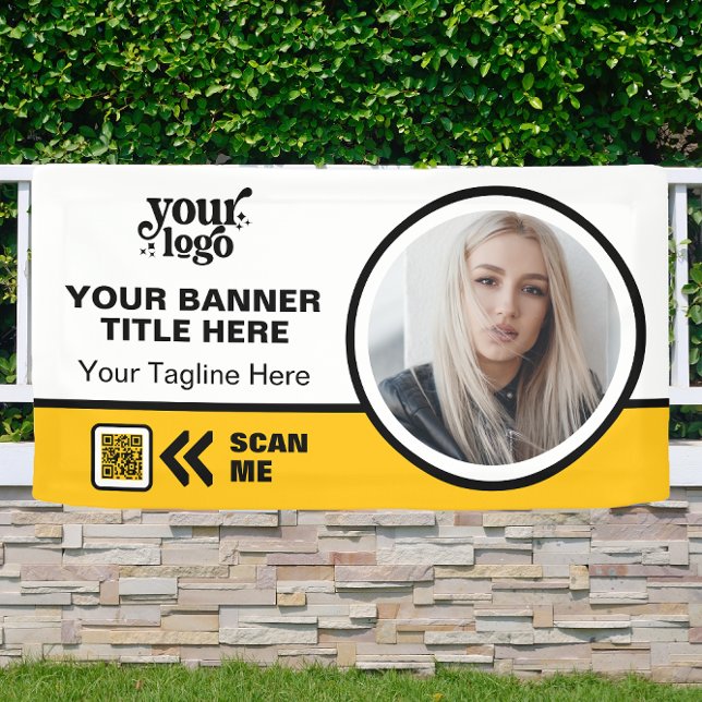 Business Logo QR Code Photo Indoor Outdoor Yellow Banner (Creator Uploaded)
