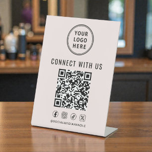 Business Logo QR Code Pink Tabletop Pedestal Sign