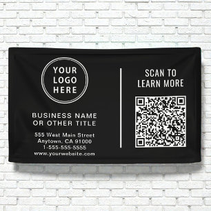 Business Logo QR Code Promotional Black Banner