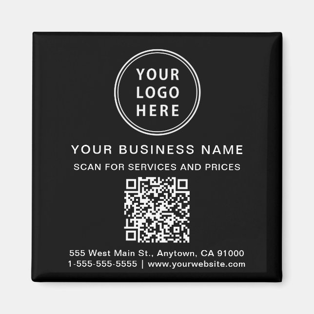 Business Logo QR Code Promotional Black Magnet (Front)
