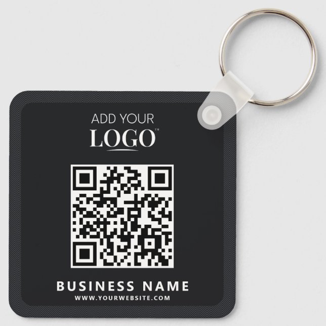 Business Logo Qr Code Promotional Modern Black  Keychain (Back)
