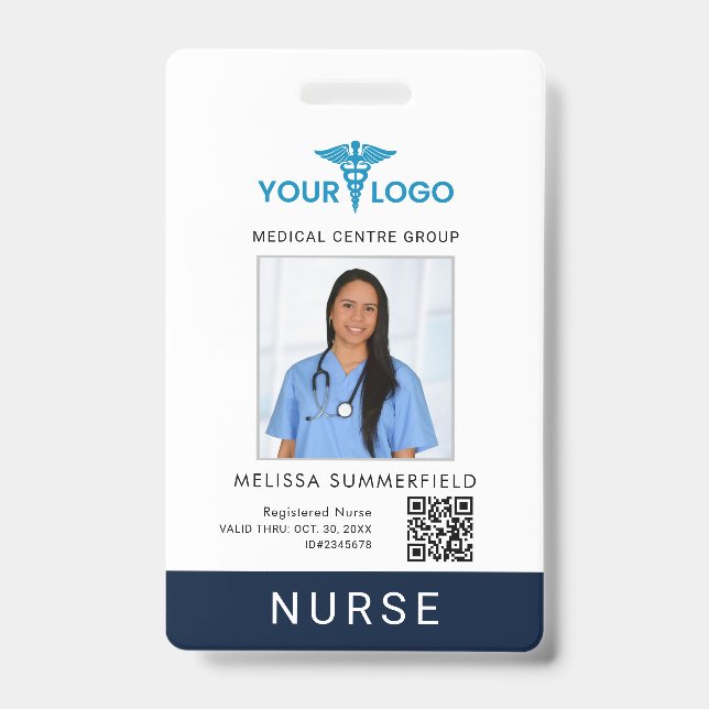 Business Logo QR Code Registered Nurse Photo ID Badge (Front)