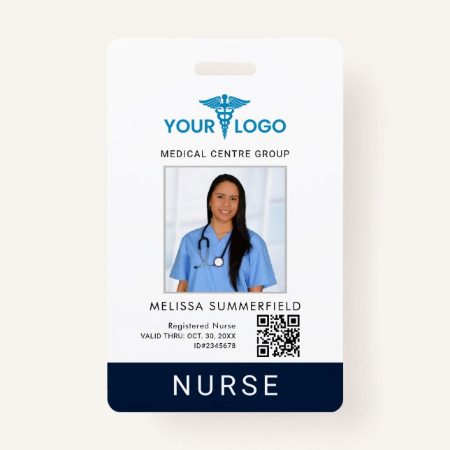 Business Logo QR Code Registered Nurse Photo ID Badge (Front)