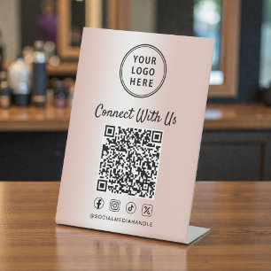 Business Logo QR Code Rose Gold Tabletop Pedestal Sign