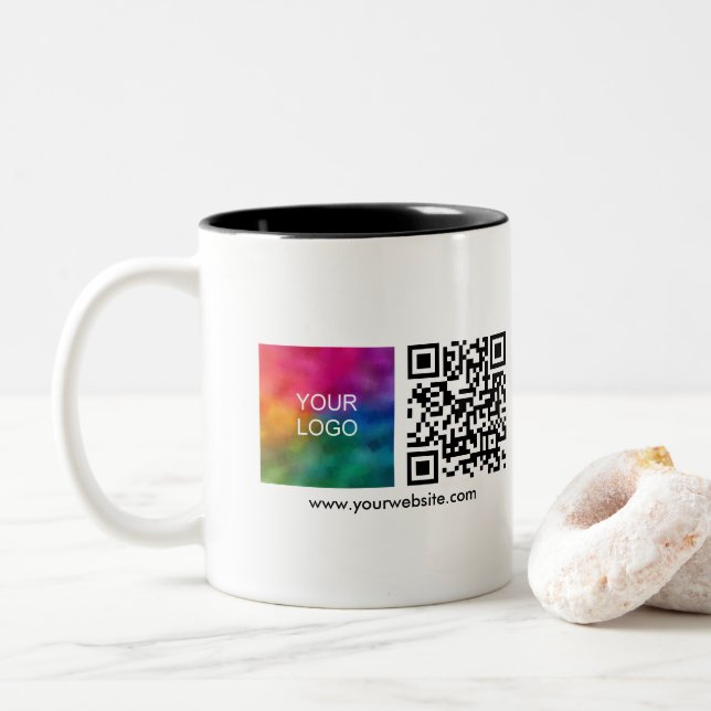 Business Logo QR Code Scan Me Template Minimalist Two-Tone Coffee Mug (With Donut)