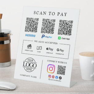 Business Logo Qr Code Scan To Pay Tabletop Sign