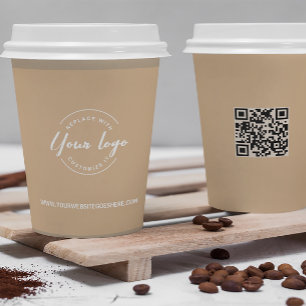Business Logo QR CODE Simple Brown Custom Paper Cups