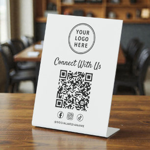 Business Logo QR Code Tabletop Pedestal Sign