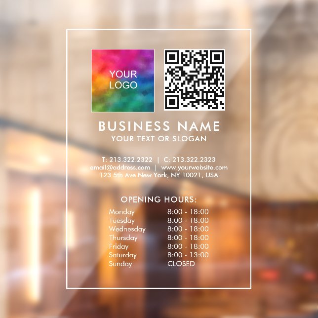 Business Logo QR Code Template Opening Hours Window Cling (Sheet 2)