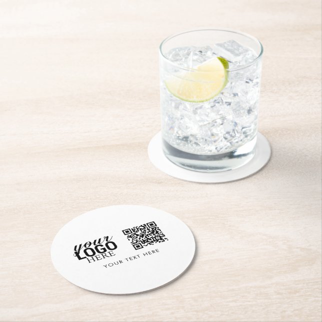 Business Logo QR Code & Text Customer Gifts Round Paper Coaster (Insitu)