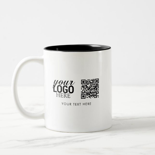 Business Logo QR Code & Text Customer Gifts Two-Tone Coffee Mug (Left)