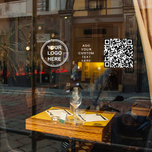 Business Logo QR Code White Lettering Horizontal Window Cling
