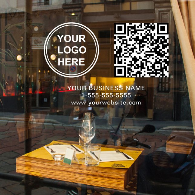 Business Logo QR Code White Lettering Horizontal Window Cling (Business Logo QR Code White Lettering Horizontal Window Cling)
