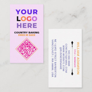 Business Logo & QR Code   White & Pink Bakery Card