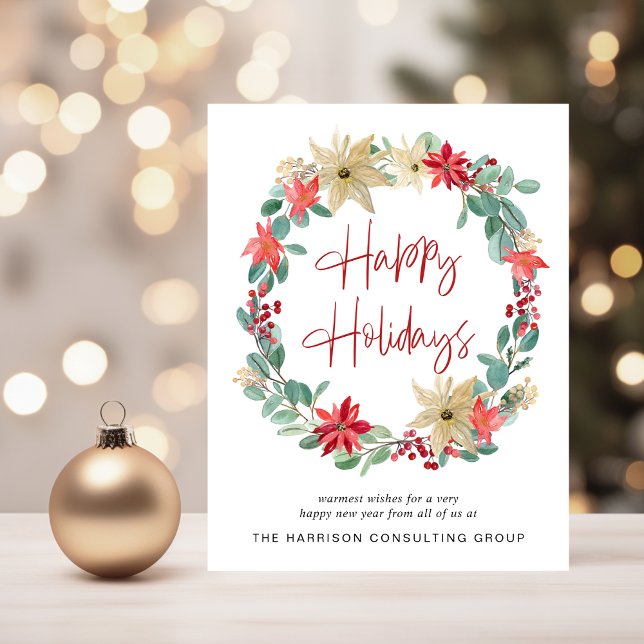Business Logo QR Code Wreath Corporate Christmas Holiday Card (Spread the joy of the season and strengthen business relationships with our elegant holiday card)