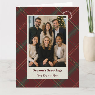 Business Logo Red Plaid Christmas Company Photo Card