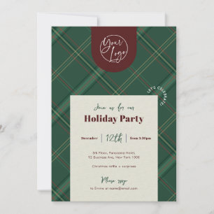 Business Logo Red Plaid Christmas Staff Party Invitation