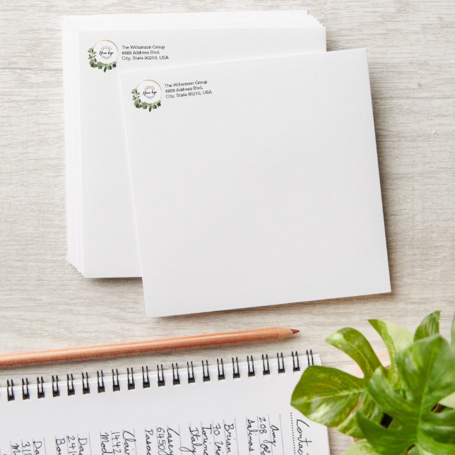 Business Logo Return address Modern wreath Custom Envelope (Stacked)