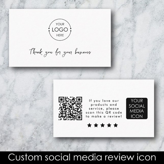 Business Logo Review Link QR Code Thank You White Business Card (Business Logo Review Link QR Code Thank You White Business Card)