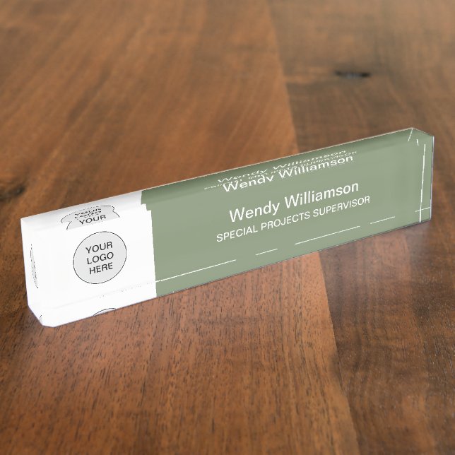 Business Logo Sage Green Desk Nameplate (Side)