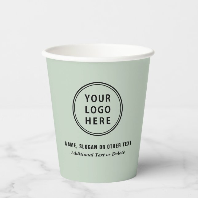 Business Logo Sage Green Paper Cups (Front)