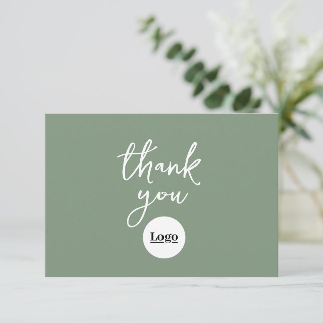 Business Logo Sage Green Thank You Card (Standing Front)