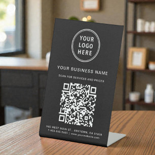 Business Logo Scan Me QR Code Black Pedestal Sign