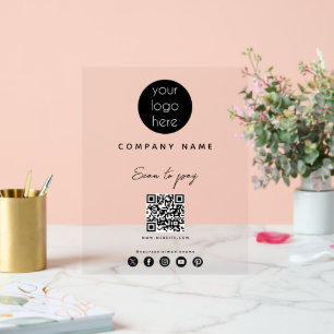 Business Logo Scan to Pay QR Code Social Media Acrylic Sign