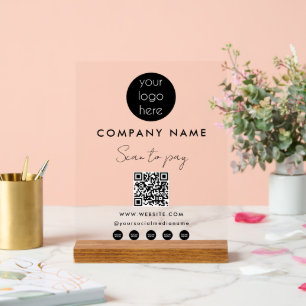 Business Logo Scan to Pay QR Code Social Media Acrylic Sign