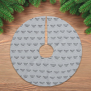 Business Logo Seamless Pattern on Grey Brushed Polyester Tree Skirt