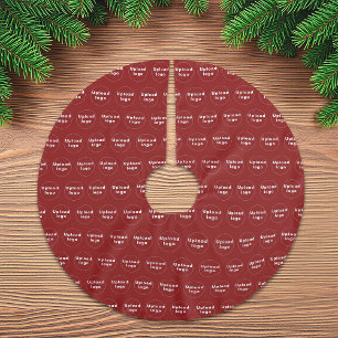 Business Logo Seamless Pattern on Red Brushed Polyester Tree Skirt