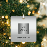 Business logo silver Christmas Metal Ornament<br><div class="desc">A stylish faux silver looking background. Personalize and add your business,  company logo and a text.  If you want the it without text,  use your back-space key to delete.</div>