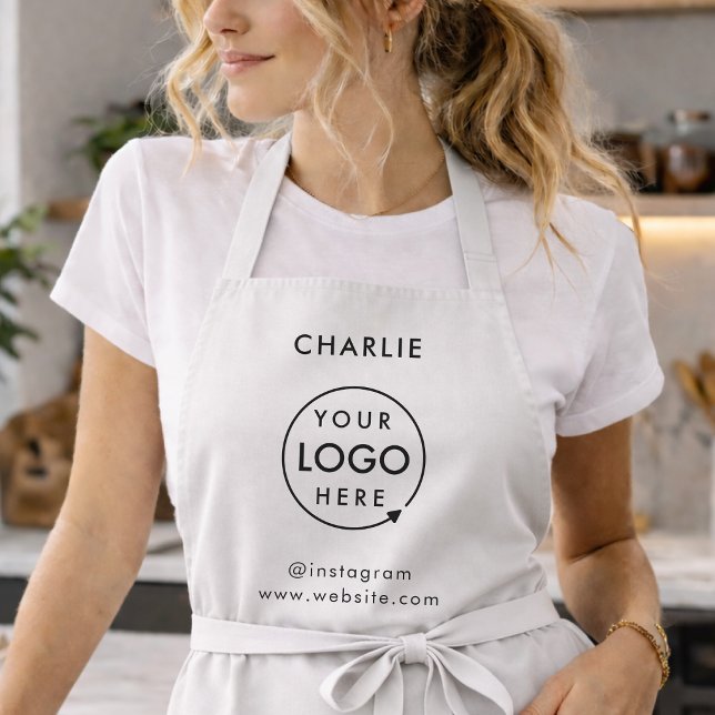 Business Logo | Silver Gray Employee Staff Name Apron (Minimalist company branded aprons for your store or salon team apparel employee brand uniform.)