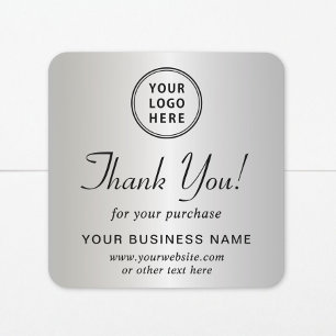 Business Logo Silver Thank You Square Sticker