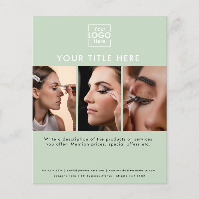 Business Logo Simple Green Beauty Salon 3 Photos Flyer (Front)