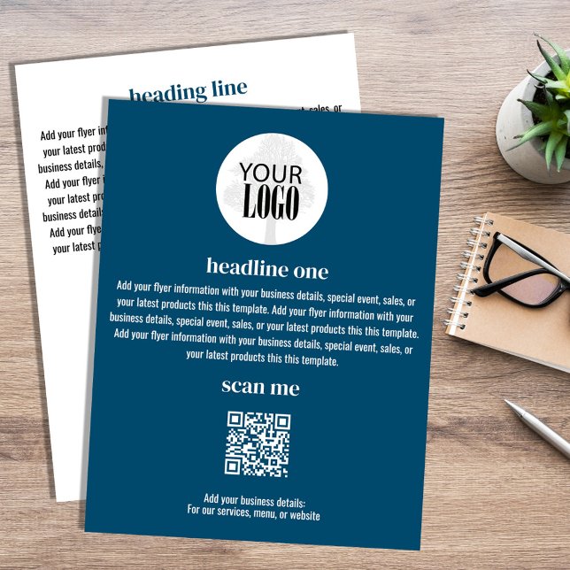 Business Logo Simple Minimalist Blue Flyer  (Modern blue add your logo business flyer. )