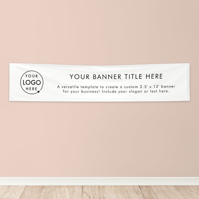 Business Logo | Simple Minimalist Modern White 12' Banner (Company branded professional vinyl banners signs for small business promotion & marketing.)