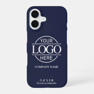 Business Logo & Social Media Blue Promotional iPhone 16 Case