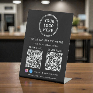 Business Logo Social Media Create 2 QR Codes Pedestal Sign