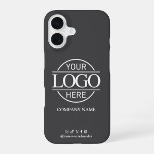 Business Logo & Social Media Gray Promotional iPhone 16 Case