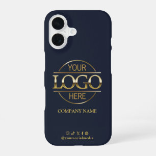 Business Logo & Social Media Navy Blue Promotional iPhone 16 Case