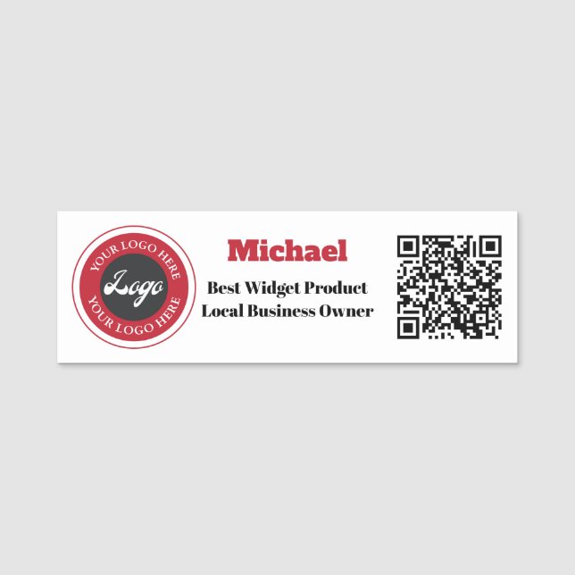 Business Logo Social Media QR Code Name Tag (Front)