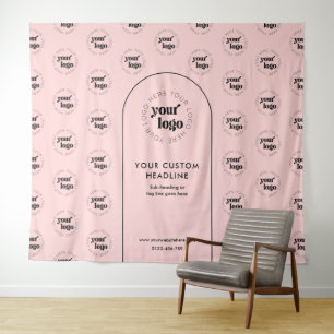 Business Logo Step Repeat Pink & Black Backdrop Tapestry