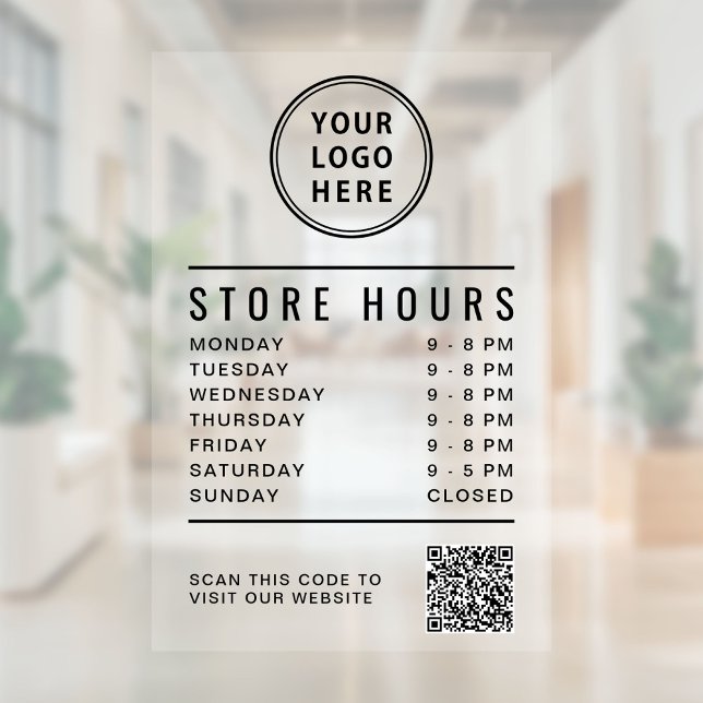 Business Logo Store Hours Create Your QR Code Window Cling (Business Logo Store Hours Create Your QR Code Window Cling)